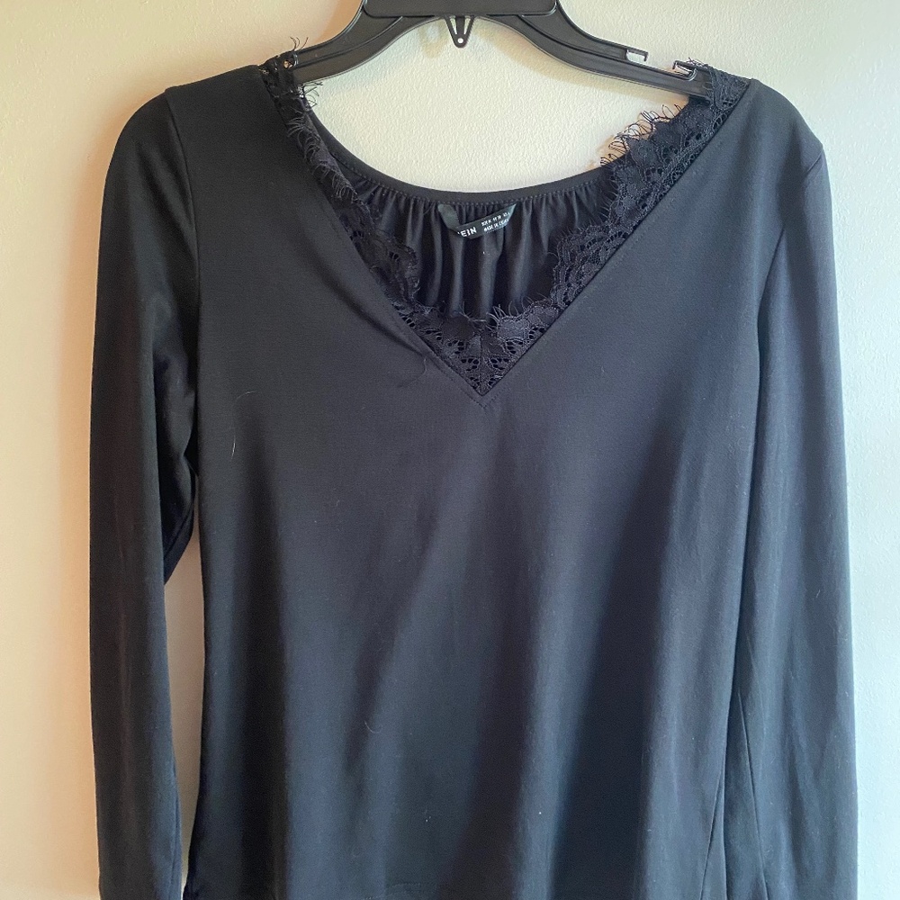 Black Vneck with Lace Detail